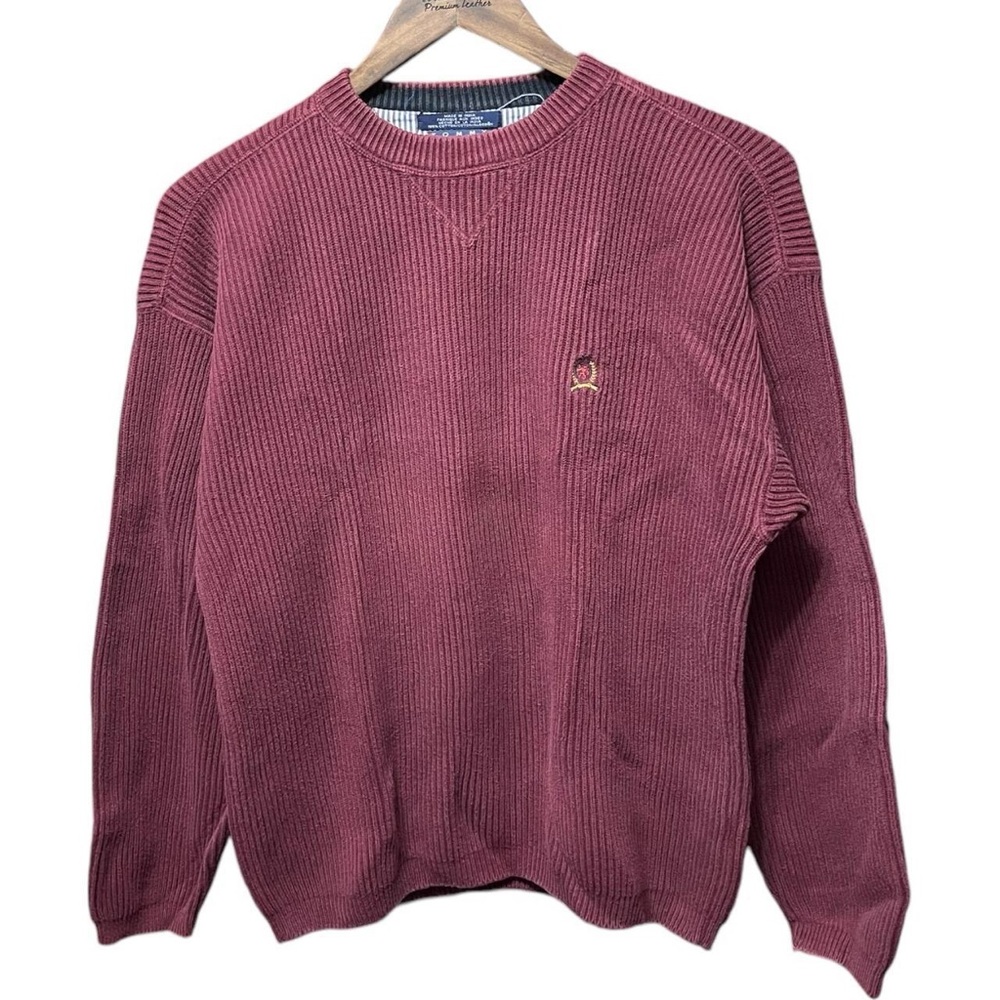 plain blank burgundy Tommy Hilfiger crewneck vintage 90s sweatshirt sweater top